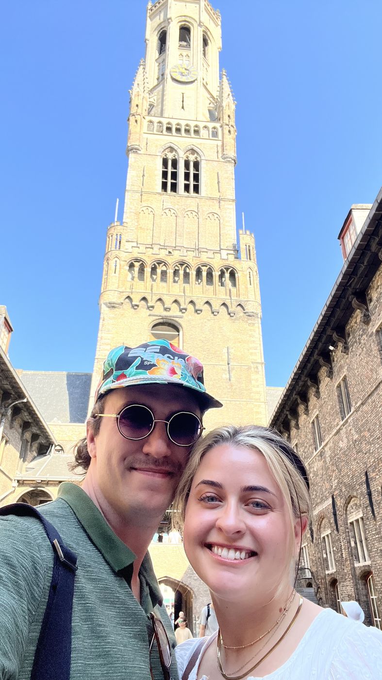 JP and me in front of the Belfry of Bruges