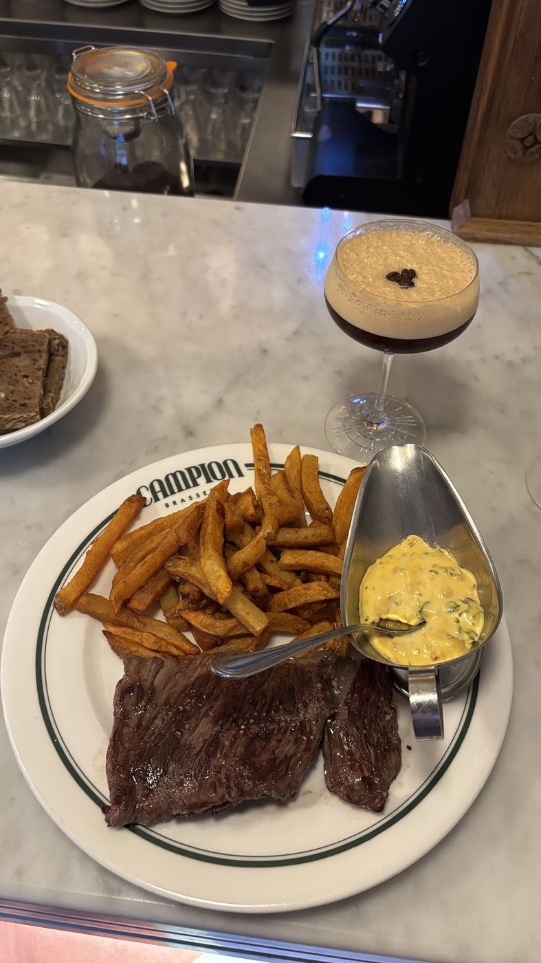 Steak, fries, and béarnaise at Brasserie Campion