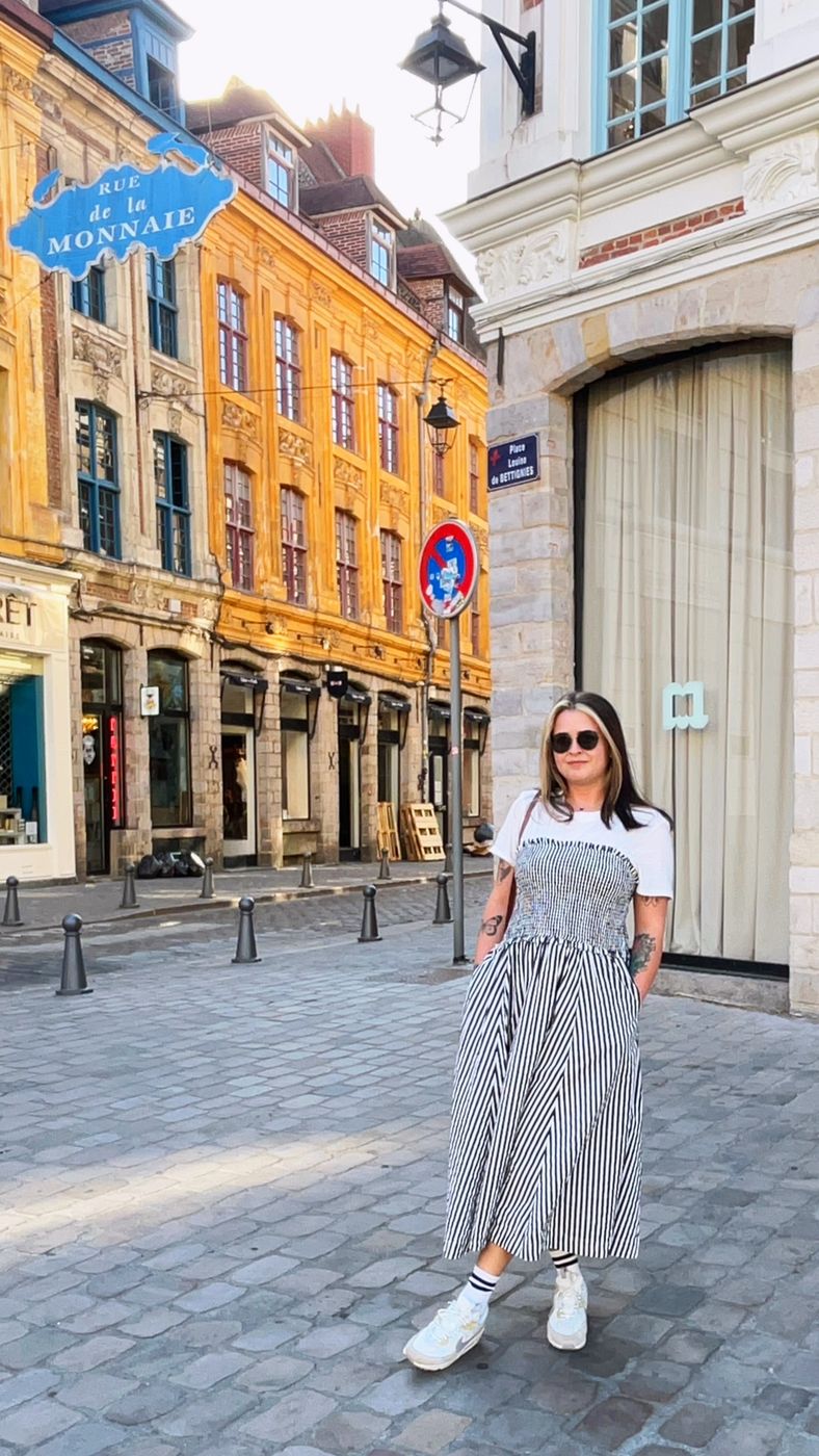 Me in my dress on a Lille street