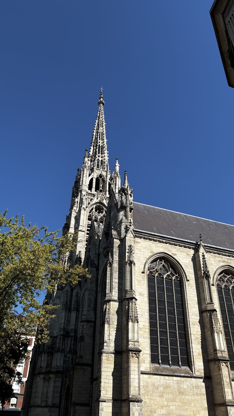 The spire of Saint-Maurice against a blue sky